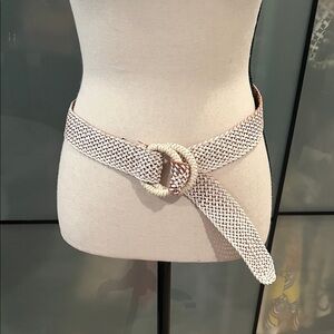 J. Crew Textured Cream Belt with Round Buckle